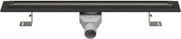 Podlahový lineární žlab Slim line černý 1100mm, otočný boční sifon D50, mřížka Slim Premium černá