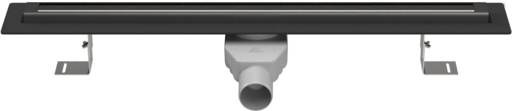 Podlahový lineární žlab Slim line černý 1200mm, otočný boční sifon D50, mřížka Slim Premium černá