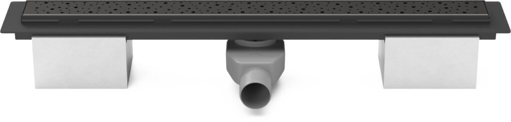Lineární plastový žlab černý 1050 mm, drops černá, s bočním odtokem D 50 a otočným sifonem
