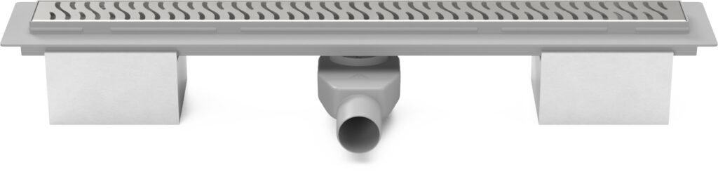 Lineární plastový žlab 1050 mm, harmony lesk s bočním odtokem D 50 a otočným sifonem