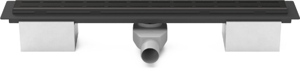 Lineární plastový žlab černý 650 mm, line černá, s bočním odtokem D50 a otočným sifonem