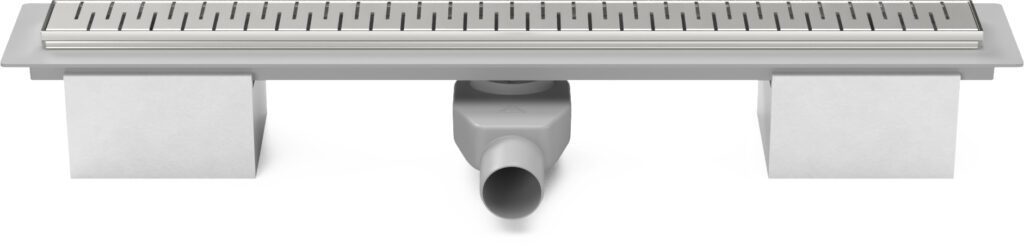 Lineární plastový žlab 650 mm s nerez. rámkem, medium lesk s bočním odtokem D 50 a otočným sifonem