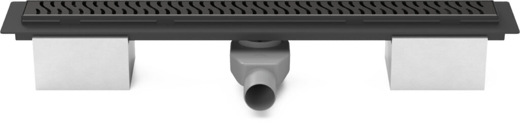 Lineární plastový žlab černý 750 mm, harmony černá, s bočním odtokem D 50 a otočným sifonem