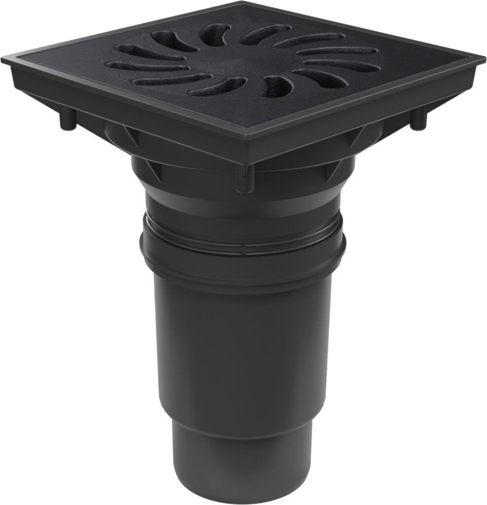 Kanalizační vpusť spodní D110-250 NEPTUN, litinová mřížka SUN