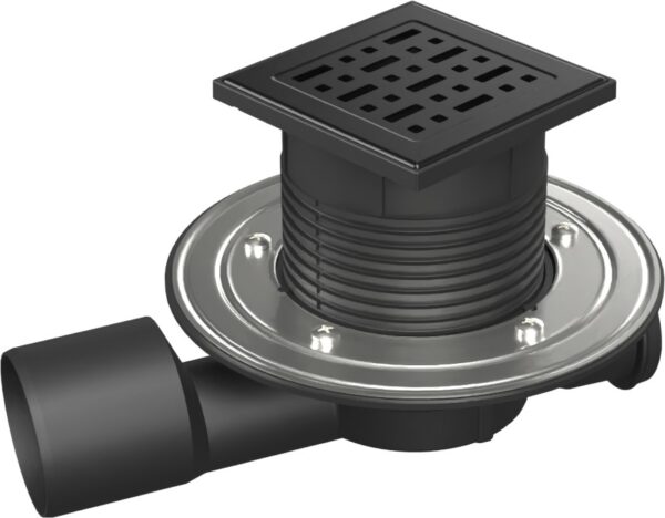 Podlahová vpusť průběžná černá D50/75 NEPTUN, nerez příruba, mřížka FACE černá