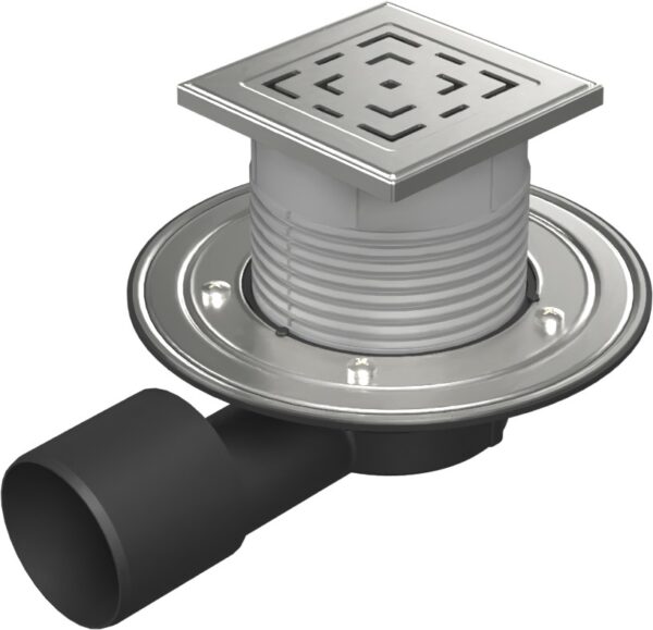 Podlahová vpusť boční D50/75 NEPTUN, nerez příruba, rámeček, mřížka LABYRINTH