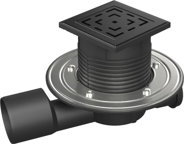 Podlahová vpusť průběžná černá D50/75, nerez příruba, mřížka LABYRINTH černá