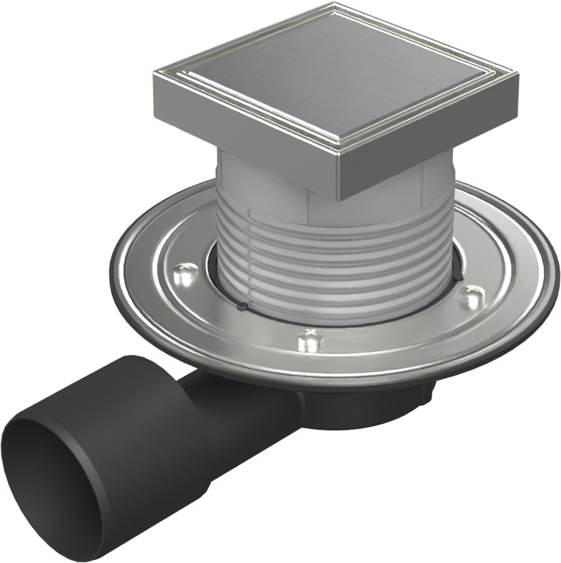 Podlahová vpusť boční D50/75, nerez příruba, rámeček, mřížka STEEL