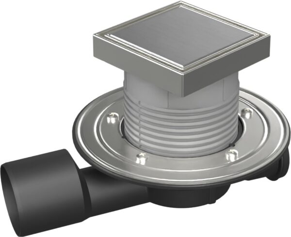 Podlahová vpusť průběžná D50/75 NEPTUN, nerez příruba, rámeček, mřížka STEEL