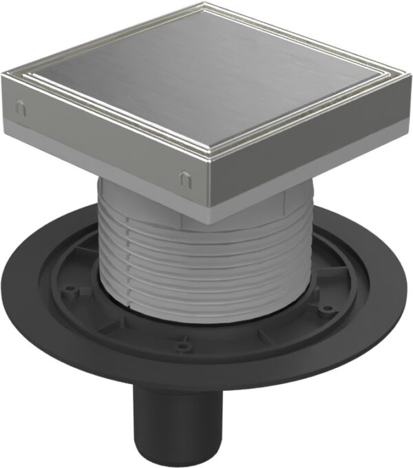 Podlahová vpusť spodní D50,  nerez rámeček, mřížka STEEL