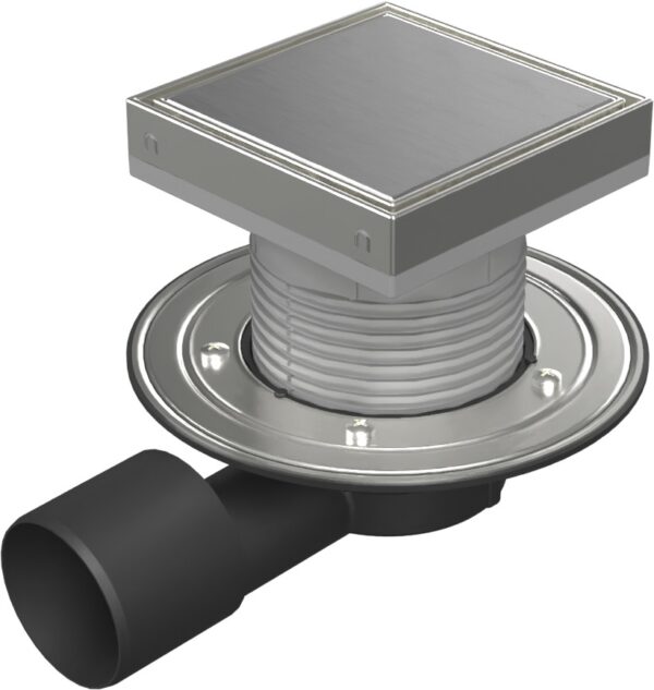 Podlahová vpusť boční D50/75 NEPTUN, nerez příruba, rámeček, mřížka STEEL