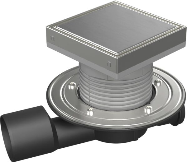 Podlahová vpusť průběžná D50/75, nerez příruba, rámeček, mřížka STEEL