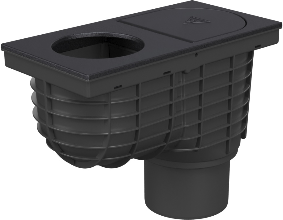 Lapač střešních splavenin spodní D110, litinový povrch, pro svod D100