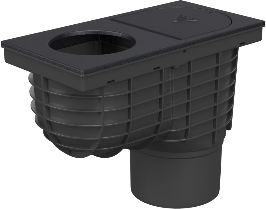 Lapač střešních splavenin spodní D125, litinový povrch, pro svod D100