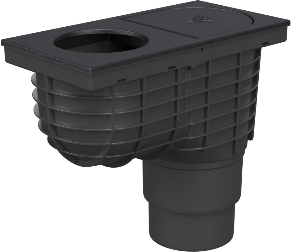 Lapač střešních splavenin spodní D110/D125, litinový povrch, pro svod D100