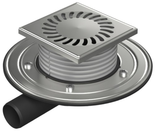 Podlahová vpusť boční D40, nerez příruba, rámeček SUN