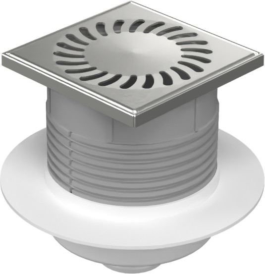 Podlahová vpusť spodní D50, NEPTUN, límec, nerez mřížka SUN