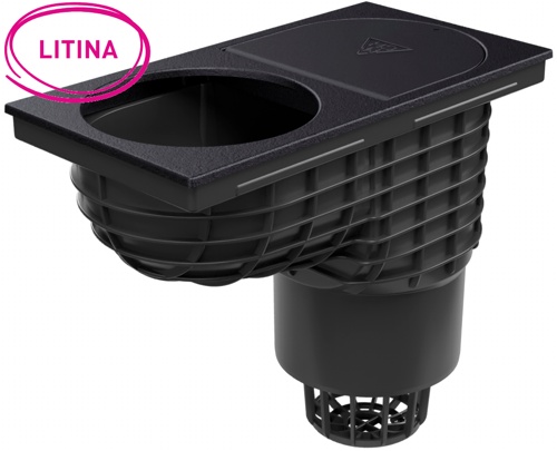 Lapač střešních splavenin spodní D160, litinový povrch