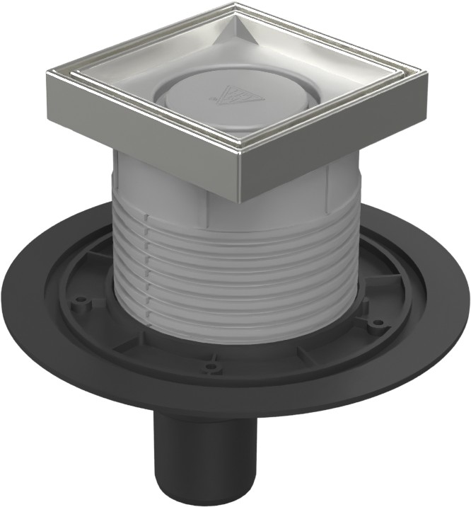 Podlahová vpusť spodní D50, nerez rámeček, mřížka CERAMICS 125