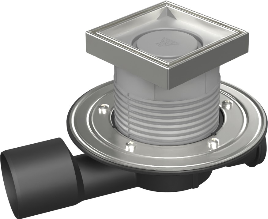 Podlahová vpusť průběžná D50/75 NEPTUN, nerez příruba, rámeček, mřížka CERAMICS 125