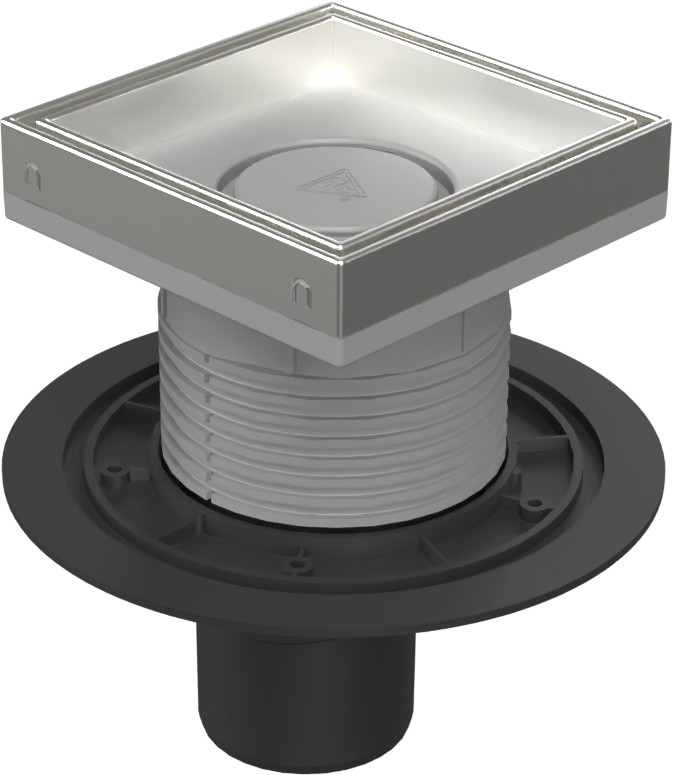 Podlahová vpusť spodní D75, nerez rámeček, mřížka CERAMICS 150