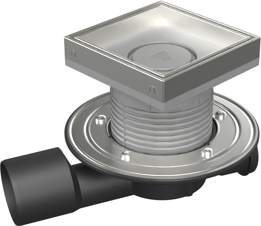 Podlahová vpusť průběžná D50/75 NEPTUN, nerez příruba, rámeček, mřížka CERAMICS 150