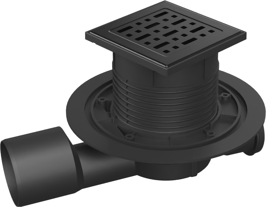 Podlahová vpusť průběžná černá D50/75 NEPTUN, nerez mřížka FACE černá