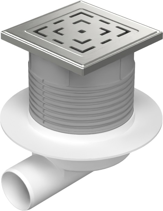Podlahová vpusť boční D50, NEPTUN, límec, nerez mřížka LABYRINTH