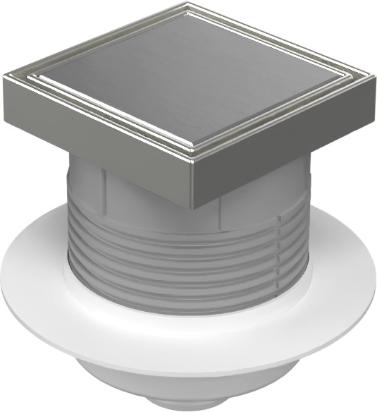 Podlahová vpusť spodní D50, NEPTUN, límec, nerez rámeček, mřížka STEEL 125