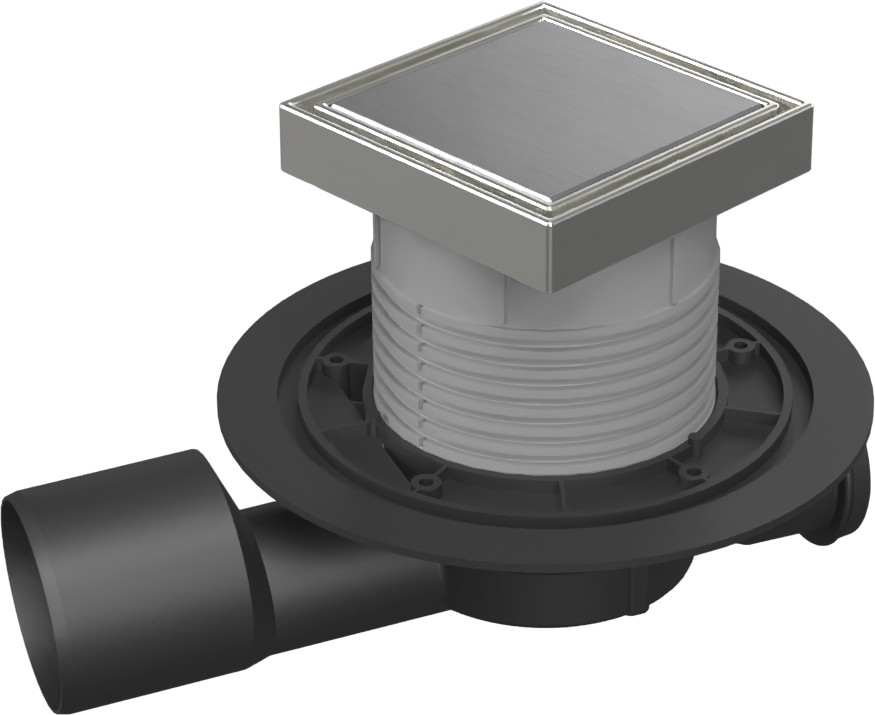 Podlahová vpusť průběžná D50/75 NEPTUN, nerez rámeček, mřížka STEEL 125