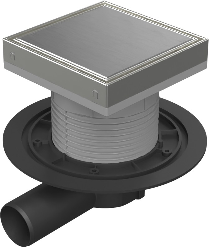 Podlahová vpusť boční D50, nerez rámeček, mřížka STEEL 150