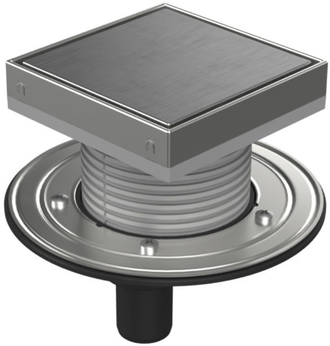 Podlahová vpusť spodní D40, nerez příruba, rámeček, mřížka STEEL