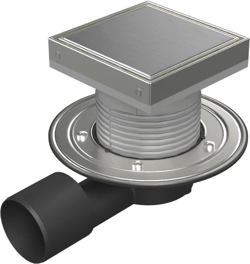 Podlahová vpusť boční D50/75 NEPTUN, nerez příruba, rámeček, mřížka STEEL 150