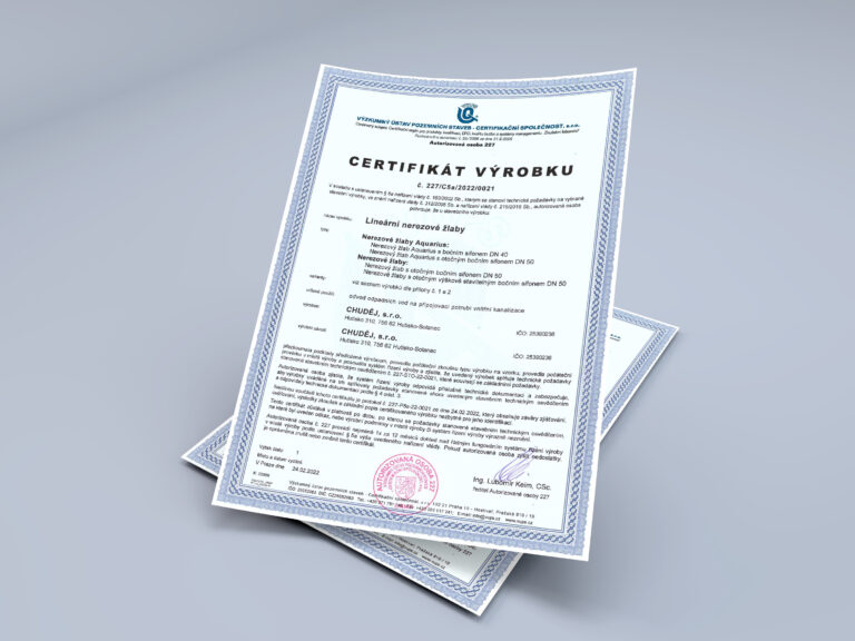 Lineární podlahový žlab Slim Line - certifikát VÚPS