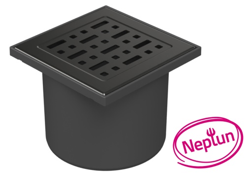 Podlahová vpusť přímá černá D110, NEPTUN, mřížka FACE černá