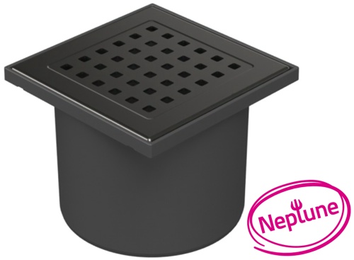 Podlahová vpusť přímá černá D110, NEPTUN, mřížka GATE černá