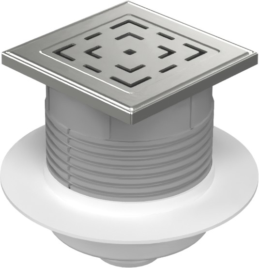Podlahová vpusť spodní D50, NEPTUN, límec, nerez rámeček, mřížka LABYRINTH 5 mm