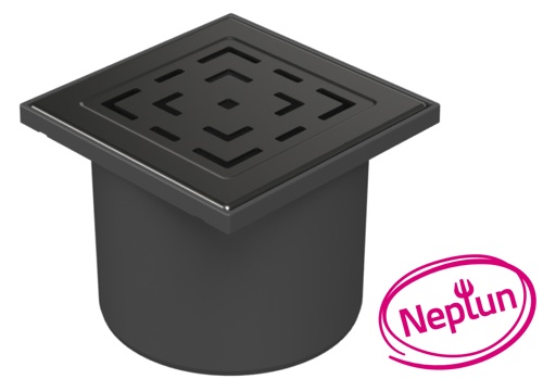 Podlahová vpusť přímá černá D110, NEPTUN, mřížka LABYRINTH černá