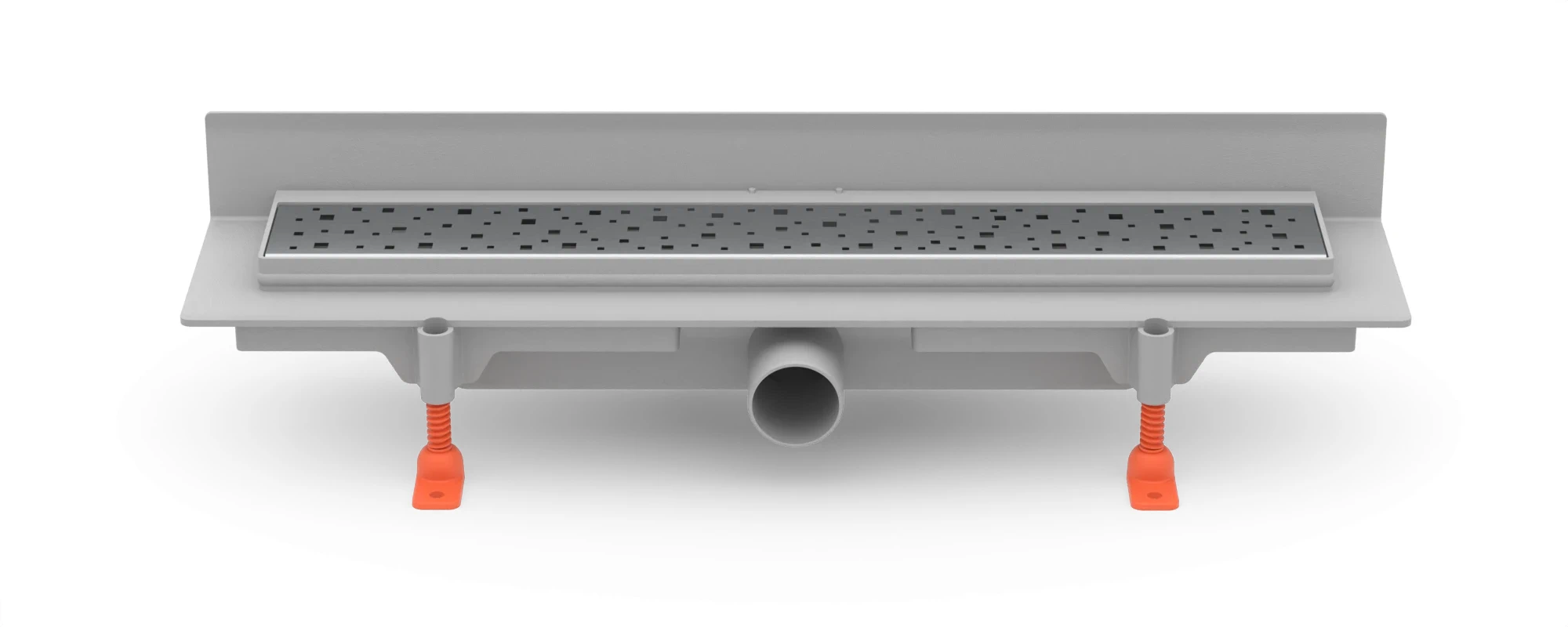 Lineární plastový žlab ke stěně 350 mm, boční D40, plastový rámeček, mřížka SQUARE mat