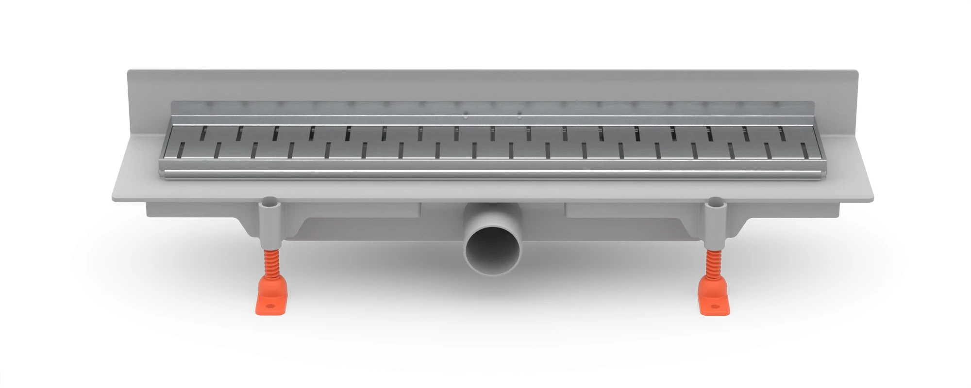 Lineární plastový žlab ke stěně 450 mm, boční D40, nerezový rámeček, mřížka MEDIUM mat