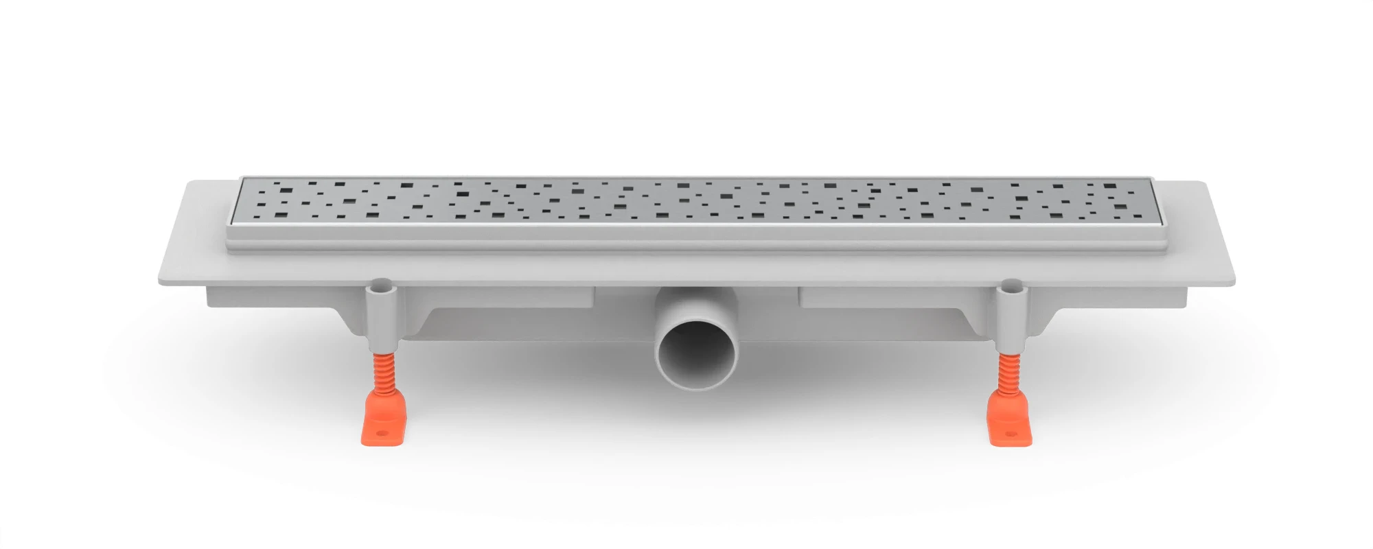 Lineární plastový žlab 450 mm, boční D40, plastový rámeček, mřížka SQUARE lesk