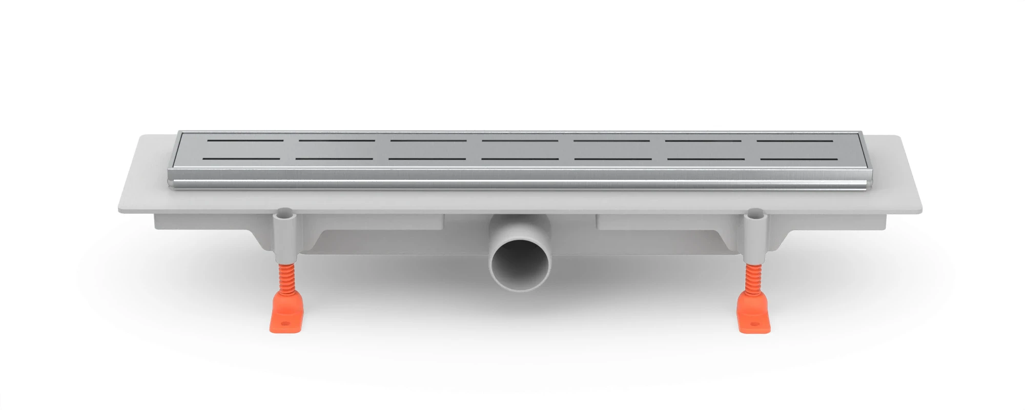 Lineární plastový žlab 550 mm, boční D40, nerezový rámeček, mřížka LINE lesk