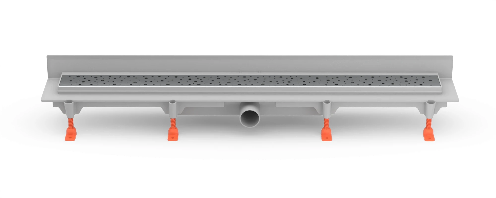 Lineární plastový žlab ke stěně 650 mm, boční D40, plastový rámeček, mřížka DROPS mat