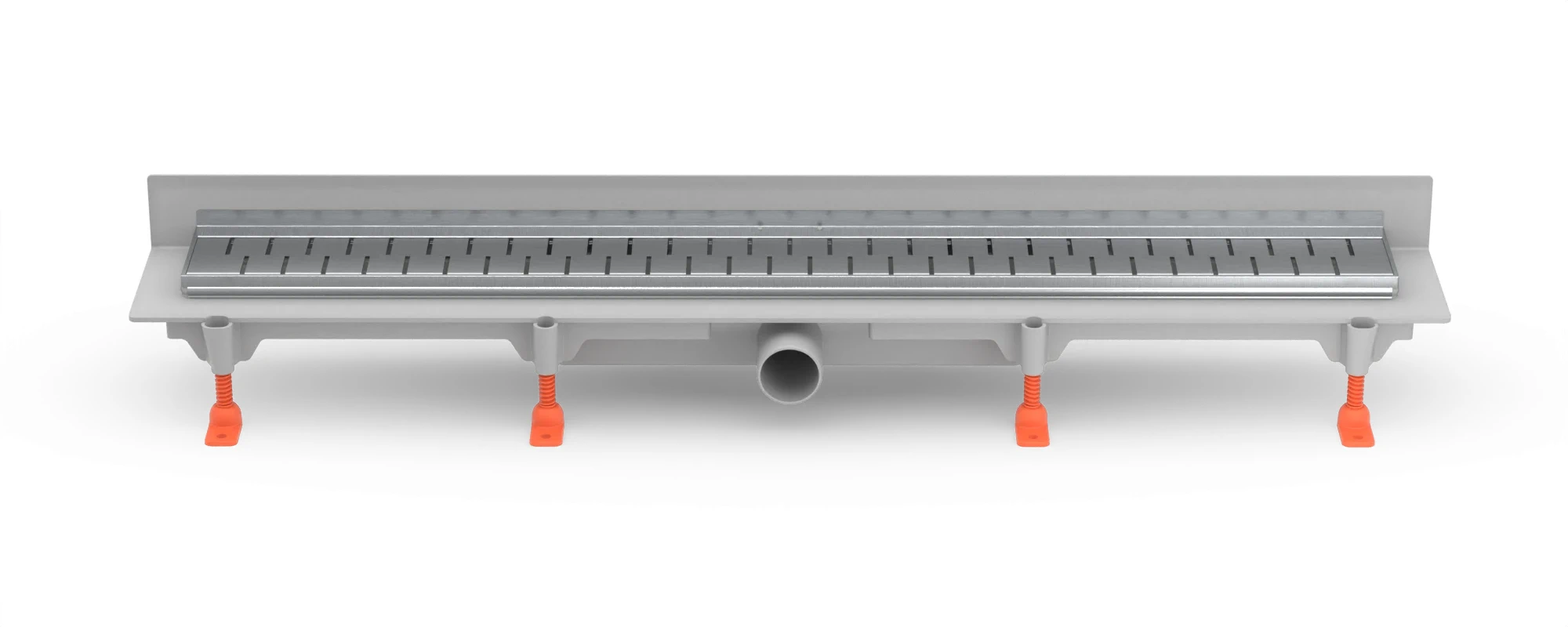 Lineární plastový žlab ke stěně 650 mm, boční D40, nerezový rámeček, mřížka MEDIUM lesk