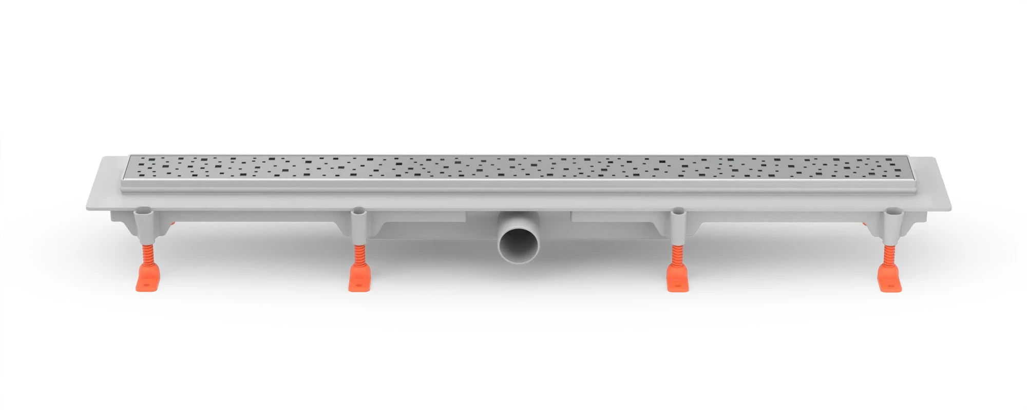 Lineární plastový žlab 650 mm, boční D40, plastový rámeček, mřížka SQUARE lesk