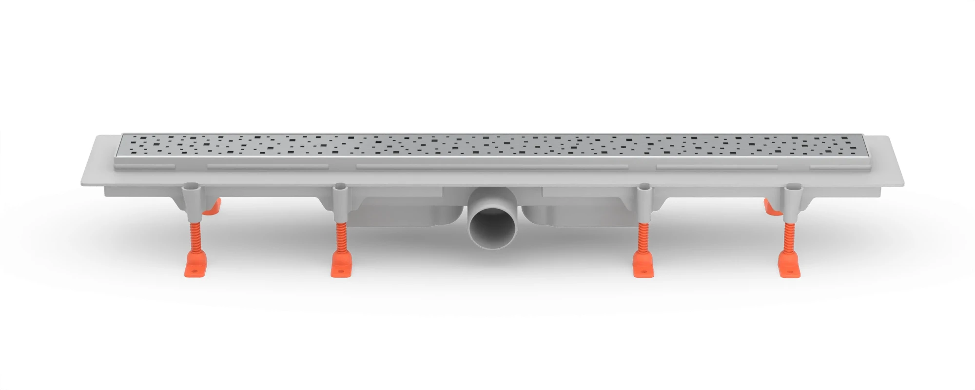 Lineární plastový žlab 750 mm, boční D50, plastový rámeček, mřížka SQUARE mat