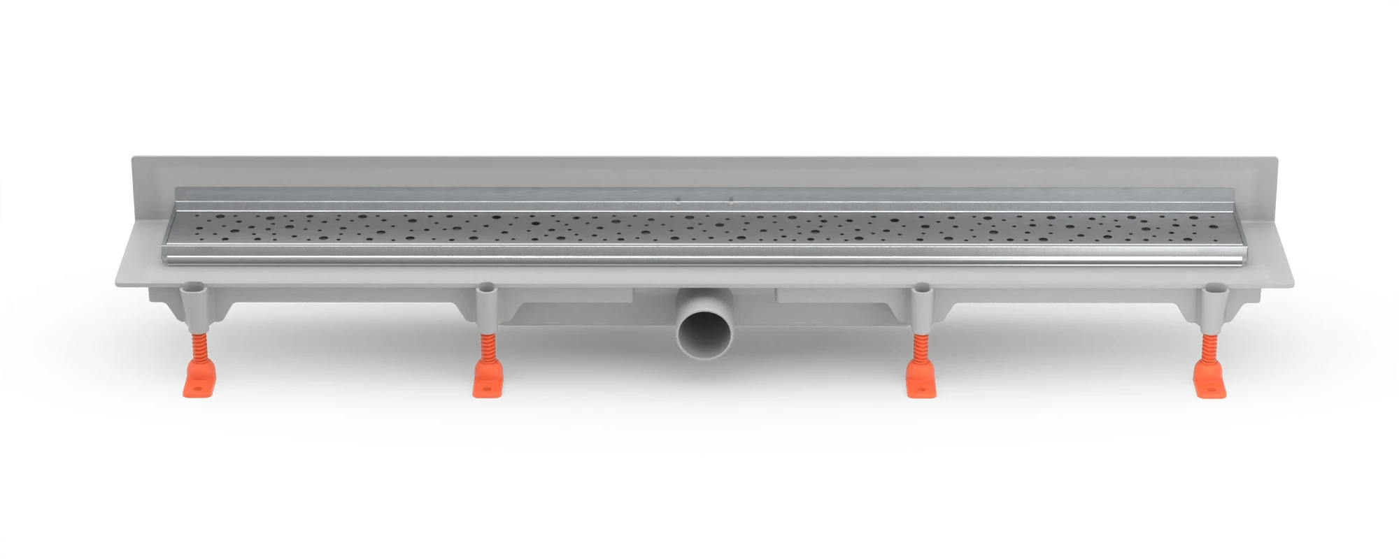 Lineární plastový žlab ke stěně 850 mm, boční D40, nerezový rámeček, mřížka DROPS mat